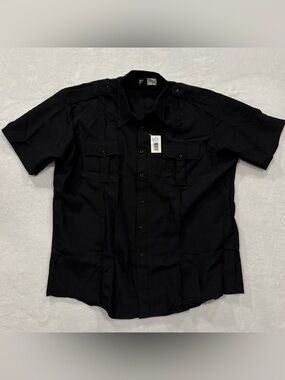 The Force Sentry Plus Black Short Sleeve Button+Zip Uniform Shirt Mens Size 18.5